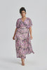 Curveins Plus Size V Neck Puff Sleeve Waist Defining Floral Print Elegant Maxi Dress