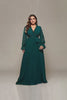 Curveins Plus Size V-Neck Long Sleeve Belted Waist Maxi Dress