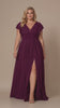 Curveins Plus Size V-Neck Ruffle Sleeve Split A-Line Maxi Dress