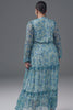 Curveins Plus Size Floral Print Lantern Sleeve Tiered Maxi Dress