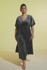 Curveins Plus Size V-Neck Batwing Sleeve Pleated A-Line Velvet Midi Dress