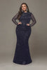 Curveins Plus Size Elegant Round Neck Sheer Sleeves Sequin-Hugging Long Dress