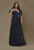Curveins Plus Size Elegant V Neck Sequin Panel Waist Shaping Sparkle Evening Maxi Dress