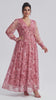 Curveins Plus Size V Neck Long Sleeve Floral Cinched Waist Maxi Dress