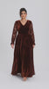 Curveins Plus Size Elegant V Neck Long Sleeve Ruched Waist Flowy Velet Maxi Dress