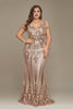 Curveins Plus Size V Neck Short Sleeve Bodycon Sequin Party Maxi Dress