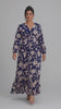 Curveins Plus Size V Neck Long Sleeve Printed Waist Defined Elegant Casual Maxi Dress