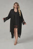 Curveins Plus Size Lace Trim Satin Chiffon Long Sleeve Soft Sleepwear Robe
