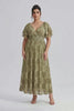 Curveins Plus Size V Neck Batwing Sleeve Plaid Pattern Flowy Maxi Dress