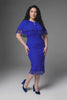 Curveins Plus Size Round Neck Hollow Lace Cape Overlay Bodycon Midi Dress