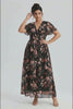 Curveins Plus Size V Neck Batwing Sleeve Floral Print Flowing Maxi Dress