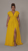 Curveins Plus Size V-Neck Ruffle Sleeve Split A-Line Maxi Dress