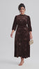 Curveins Plus Size Long Sleeve Velvet Patterned Elegant Flattering Maxi Dress