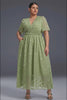 Curveins Plus Size V-Neck High-Waist Pleated Maxi Dress