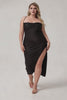 Curveins Plus Size Backless Split Cami Dress with Waist Bow, Elegant Chic Evening Wear