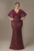 Curveins Elegant Plus Size V-Neck Cape Sleeve Sequin Bodycon Maxi Dress