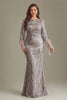 Curveins Plus Size Round Neck Long Sleeve Sequin Stripe Maxi Dress