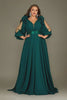 Curveins Plus Size Elegant V-Neck Batwing Sleeve Waist-Hugging Long Dress