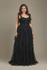 Curveins Plus Size V Neck Cami Tulle Overlay Sequin Patchwork Flattering Maxi Dress