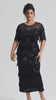 Curveins Plus Size Crew Neck Short Sleeve Sequin Fringe Velvet Maxi Dress