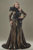 Curveins Plus Size Square Neck Long Sleeve Sequin Bodycon Gold Stripe Maxi Dress
