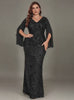 Curveins Plus Size V-Neck Long Sleeves Sequin Floral Bodycon Maxi Dress