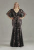 Curveins Plus Size V-Neck Batwing Sleeve Sequin Bodycon Maxi Dress