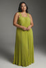 Curveins Plus Size Halter Neck Spaghetti Strap Floral Backless Pleated Maxi Dress