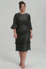 Curveins Plus Size Round Neck Fringe Detail Elegant Loose Pleated Midi Dress