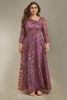 Curveins Plus Size V-Neck Long Sleeve Floral Embroidered Sequin Maxi Dress