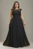 Curveins Plus Size Round Neck Chiffon Cross Ruffle A-Line Sheer Elegant Maxi Dress