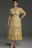 Curveins Plus Size V-Neck Floral Ruffle Sleeve Maxi Dress