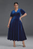 Curveins Plus Size Velvet V-Neck Ruched Hem Maxi Dress