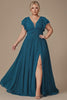 Curveins Plus Size V-Neck Ruffle Sleeve Split A-Line Maxi Dress