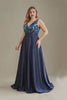 Curveins Plus Size V Neck Sequin Sleeveless Ruched Elegant Evening Maxi Dress