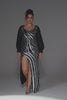 Curveins Plus Size V-Neck Sheer Sleeve Striped Sequin Bodycon Maxi Dress With Slit