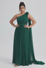 Curveins Plus Size One Shoulder Ruffle Strap Ruched Waist Flowy Elegant Maxi Dress