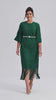 Curveins Plus Size Crew Neck Long Sleeve Stretch Fringe Hem Belted Midi Dress