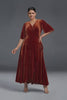 Curveins Plus Size Wrap V-Neck Belted Asymmetrical Hem Velvet Maxi Dress