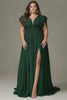 Curveins Plus Size V-Neck Ruffle Sleeve Split A-Line Maxi Dress