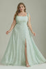 Curveins Plus Size Square Neck Spaghetti Strap Floral Embellishment High Slit Maxi Dress