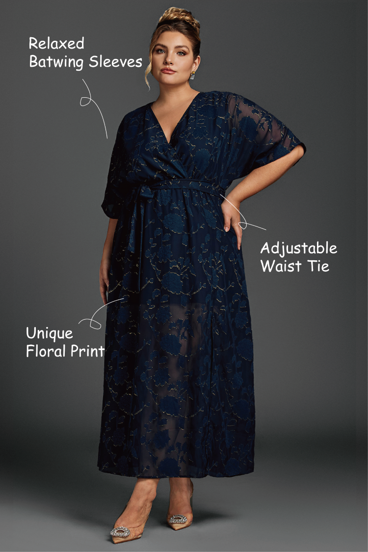 Curveins Plus Size Ruffle Sleeve Knot Side Split Hem Mesh Maxi Dress