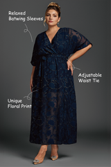 Curveins Plus Size Ruffle Sleeve Knot Side Split Hem Mesh Maxi Dress
