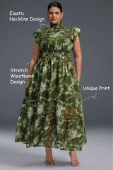 Curveins Plus Size Sleeveless Floral Ruffle Hem Mesh Maxi Dress