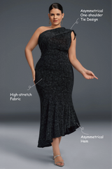 Curveins Plus Size One-Shoulder Asymmetrical Hem Bodycon Dress
